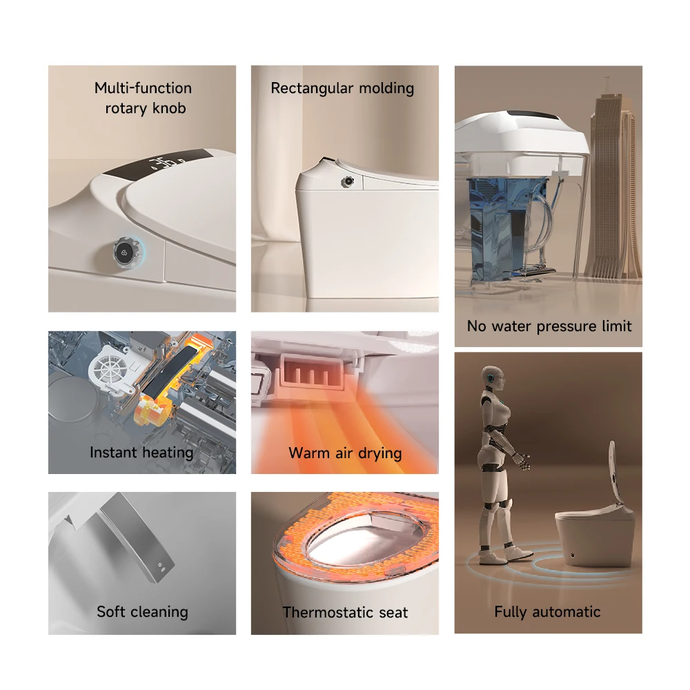 GYE Model #908E High-End Automatic Flush Electric One Piece Paperless Smart Toilet with Remote Control and Seat Heating