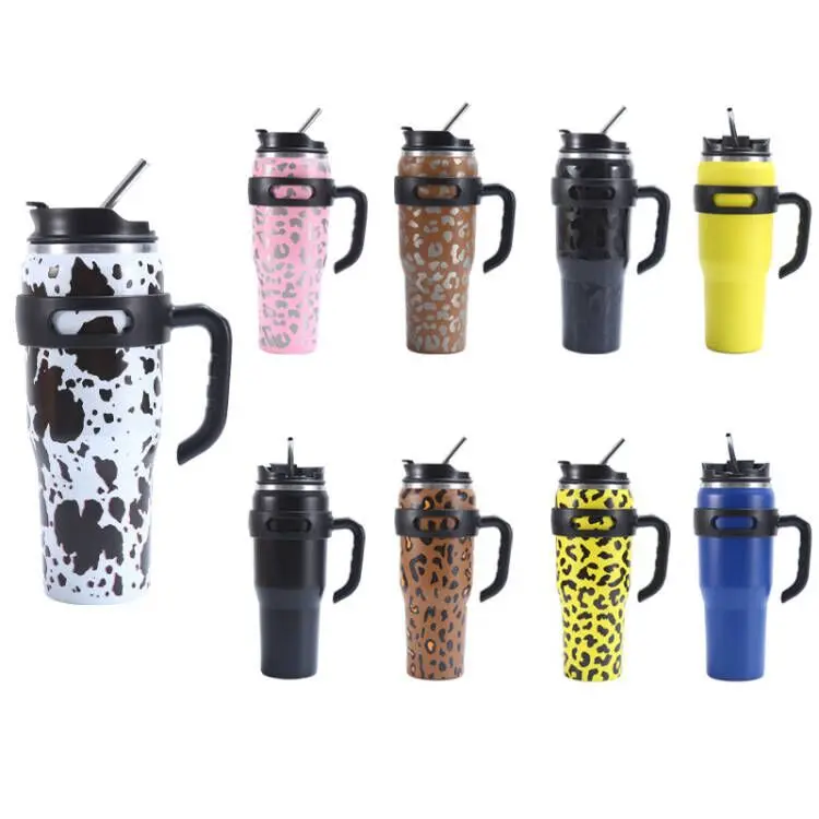 40oz Tumbler With Handle Straw Stainless Steel Customizable Outdoor Ice