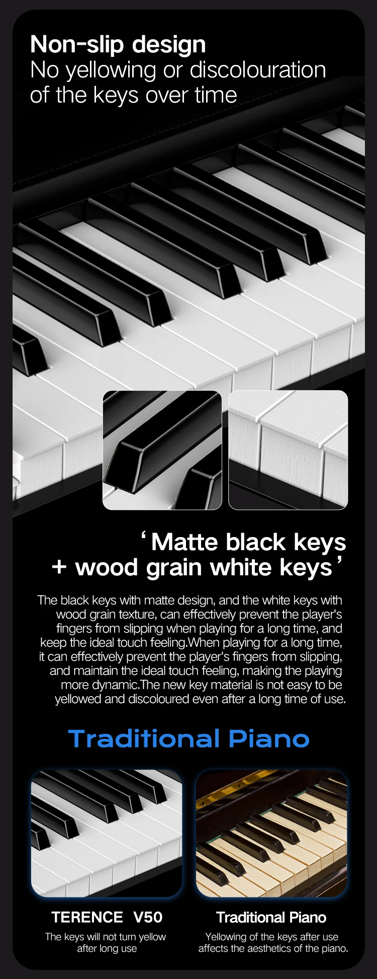 テレンス V50 ポータブル 88キー 電子ピアノ 折りたたみ式