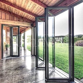 ALUFRONT NFRC Commercial Aluminum Bi-Folding Door for Hotels Fire-Rated Patio Folding Glass for Bathrooms Bedrooms Exteriors