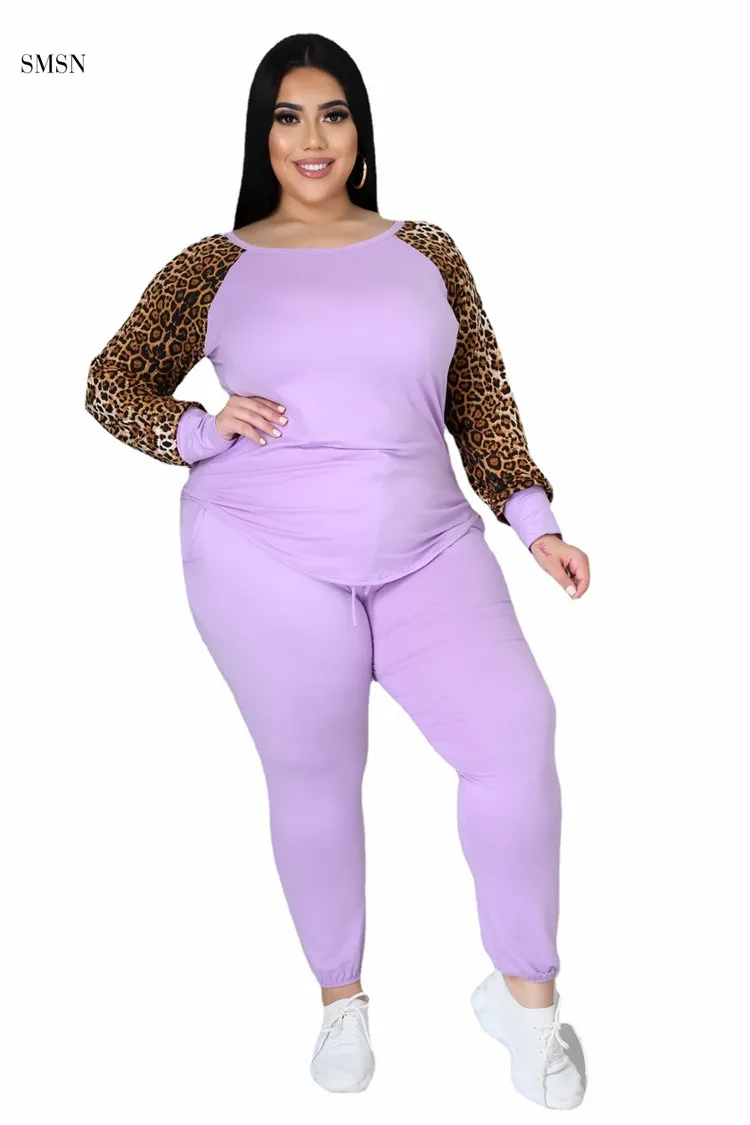 SMSN OSINA Good Quality Autumn Leopard Print Long Sleeve Women Pants Set Lounge Wear Plus Size Women Clothing Two Piece Set