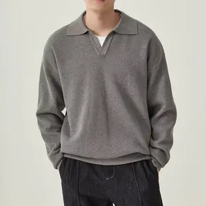 Autumn and Winter Korean Retro V-neck Sweater Polo Collar Loose Inner Base Layer Knitted Sweater for Men