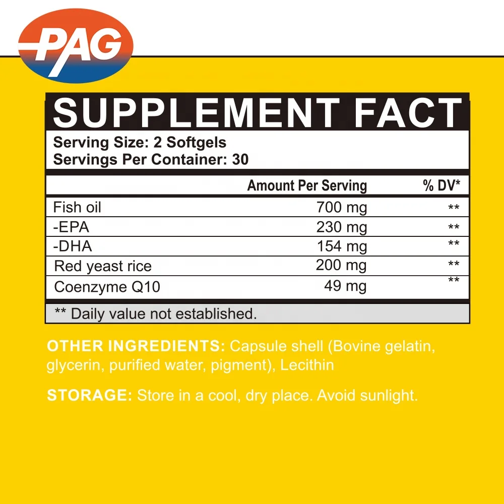 Private Label Custom Formula Fish Oil EPA DHA Red Yeast Rice With Coenzyme Q10 Extract Softgel