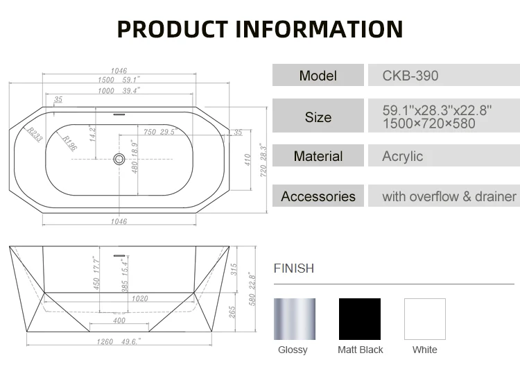 Ckb 5 Years Warranty Hotel Home Bathroom Diamond White Freestanding
