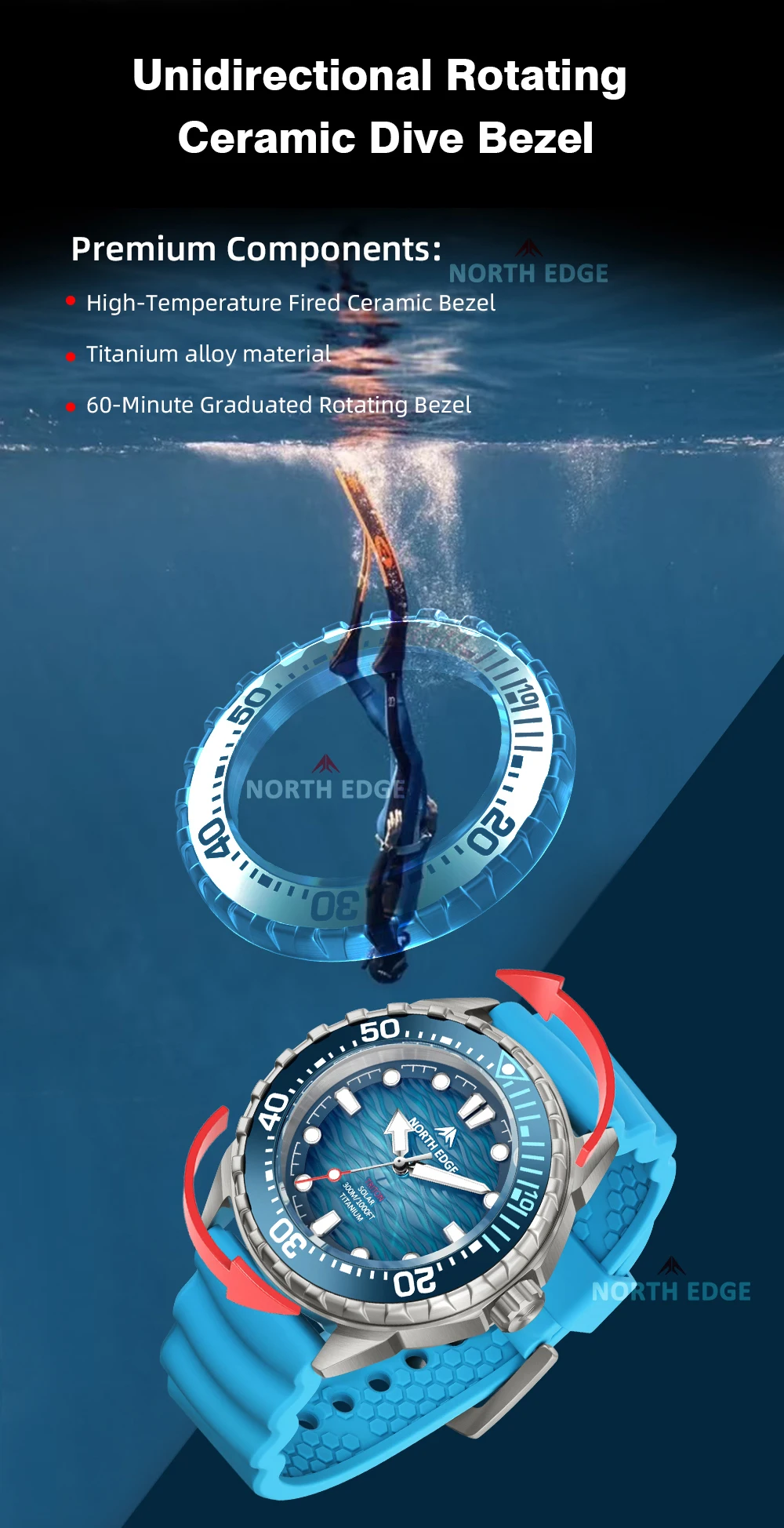 Welcome OEM Order, Factory Whole Selling North Edge Triton 300m Waterproof Dive Swimming Watch Solar-powered Watch Rotatable Digital Bezel Men Outdoor Sport Watch 2026 - Buy Smart Watch outdoor Sports Smart Watch Smartwatch