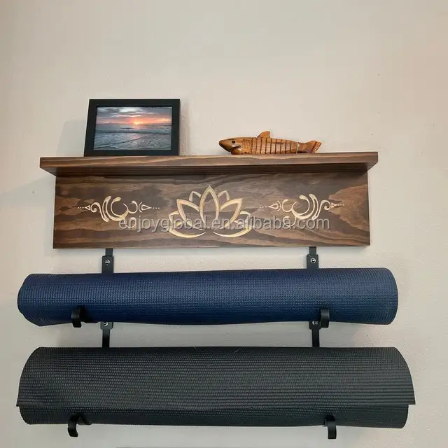 Wood Yoga Mat Holder Shelf Rack Wood Mat Holder Wall Shelf Home Decor