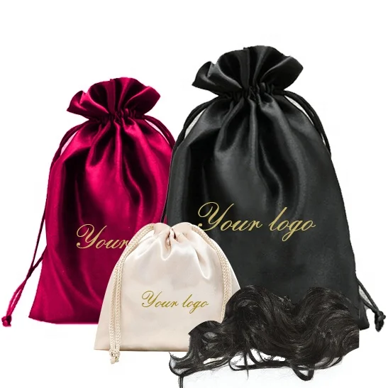 Eco-Friendly Dust-proof Large Satin Bag Recyclable Satin Drawstring Bag with Custom Logo and Silk Screen Printing