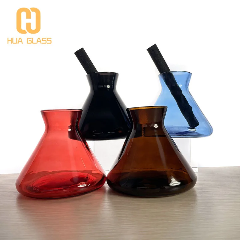 New Design Empty Conical Flask Home Fragrance Black Reed Diffuser Glass