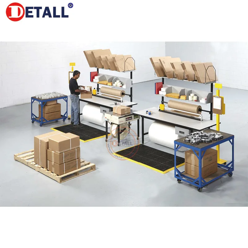 Warehouse Packaging Boxes Packing Station Table With Picking Trolley