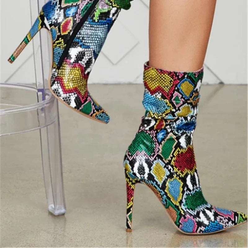 multi colored snakeskin boots