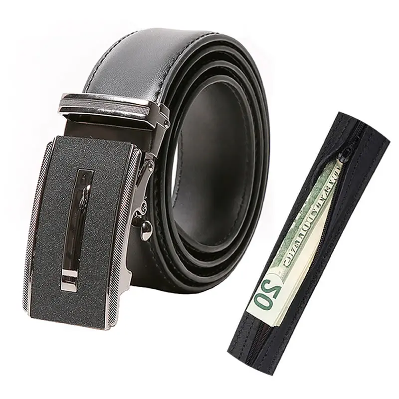 Custom Men's Zipper Leather Travel Money Belt with Hidden Pocket