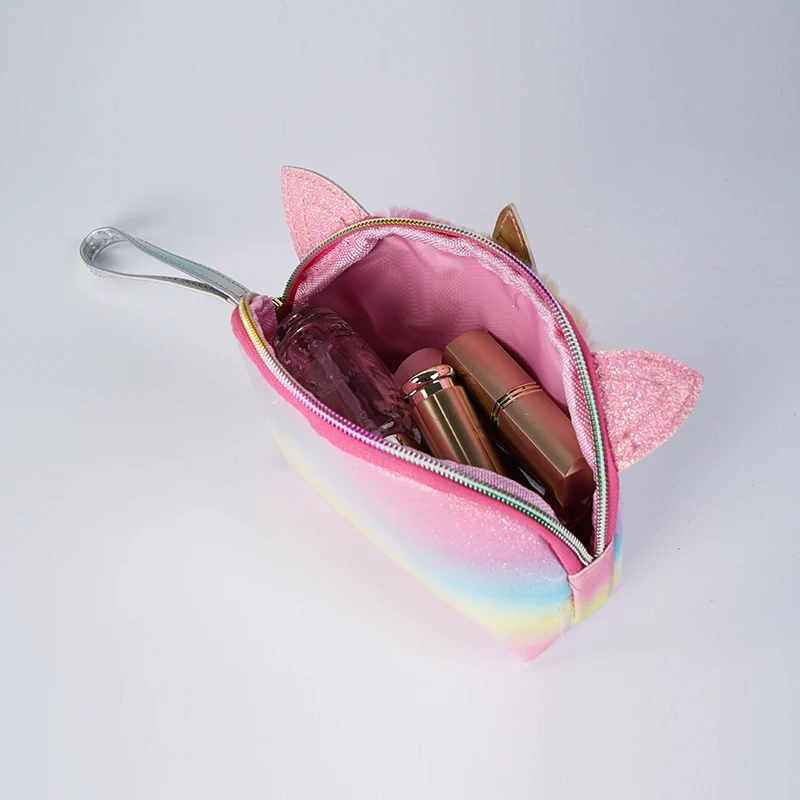Factory Custom Kids Unicorn Small PU Pouch Beauty Cute Makeup Bag Cosmetic Bag for Girls