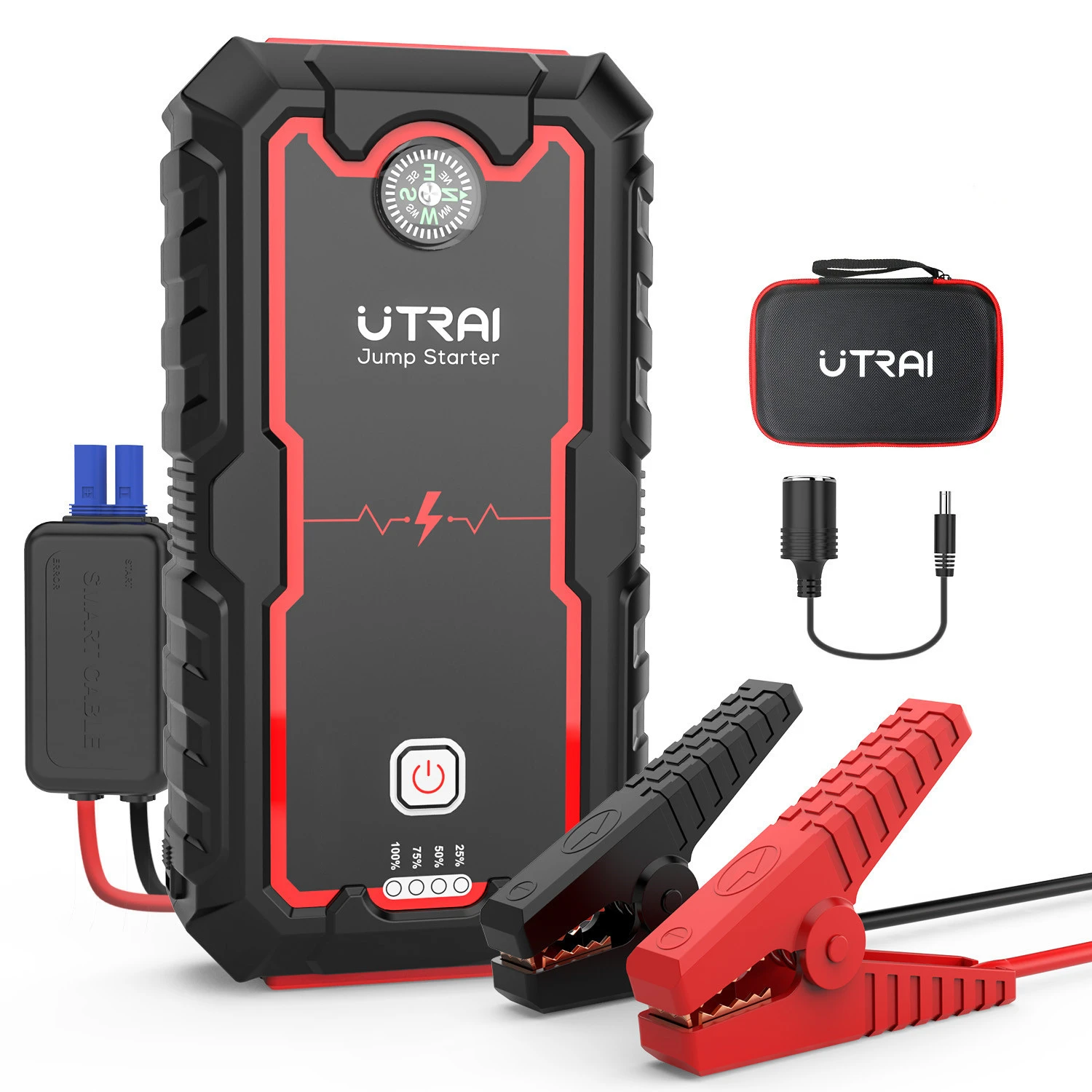 UTRAI Car Jump Starter up to 8L Gas or 6.5L Diesel Engine DC Output for Car Device and LED Flashlight 2000A Peak 24000mah Portable Car Battery Charger Phone Charger with Dual USB Ports 