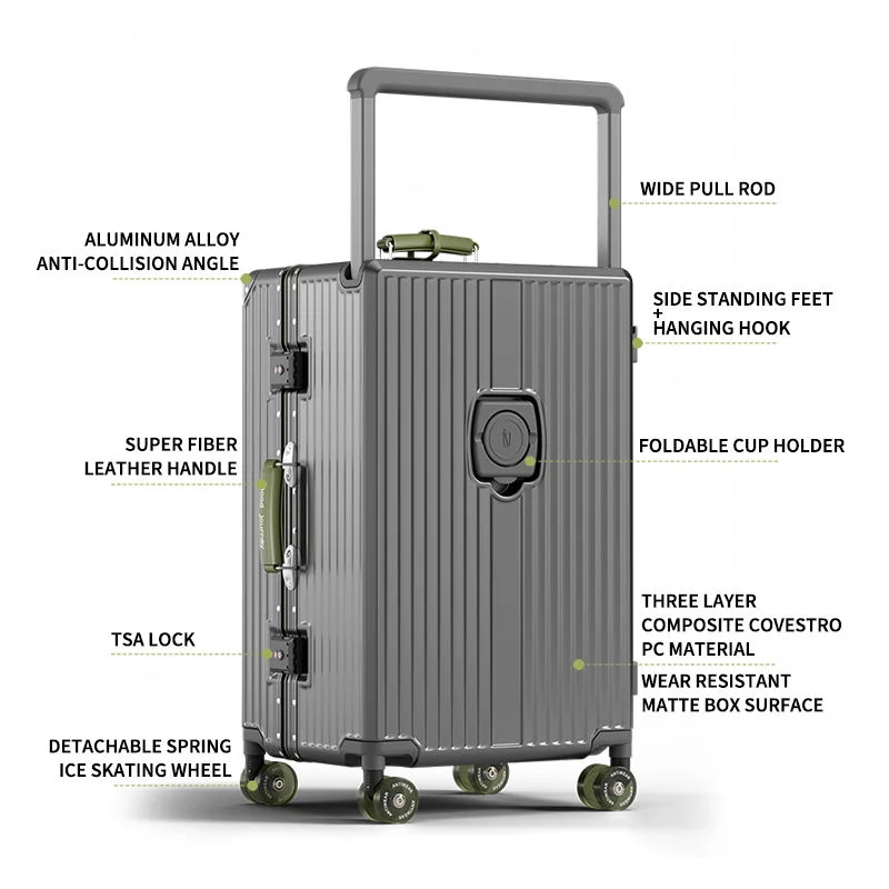 26-Inch Modern Aluminum Frame Luggage Box Mute Spinner Large Capacity Boarding Password Travel Suitcase Skating Wheels TSA Lock