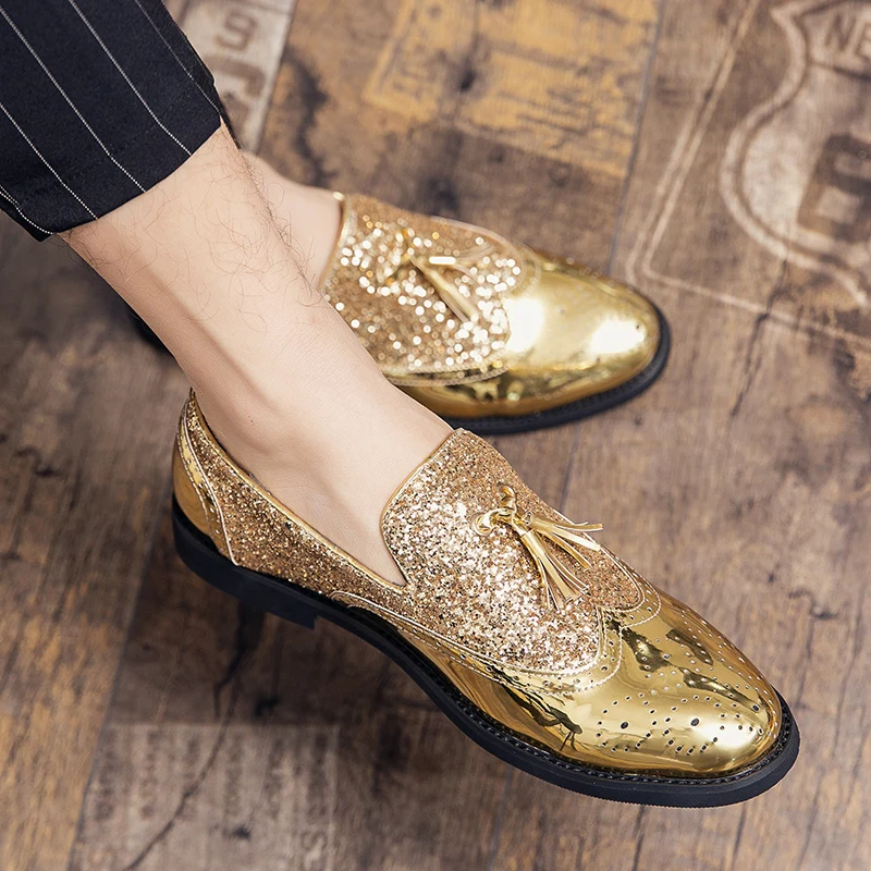 Size 14 Glitters Shining Upper Tassels Loafers Luxury Casual