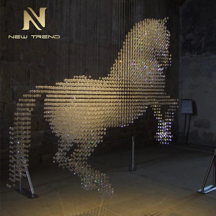 CPL-141 Custom Hotel Lobby Villa Salon Decoration Large Project Modern LED Sculptural Horse Crystal Chandelier