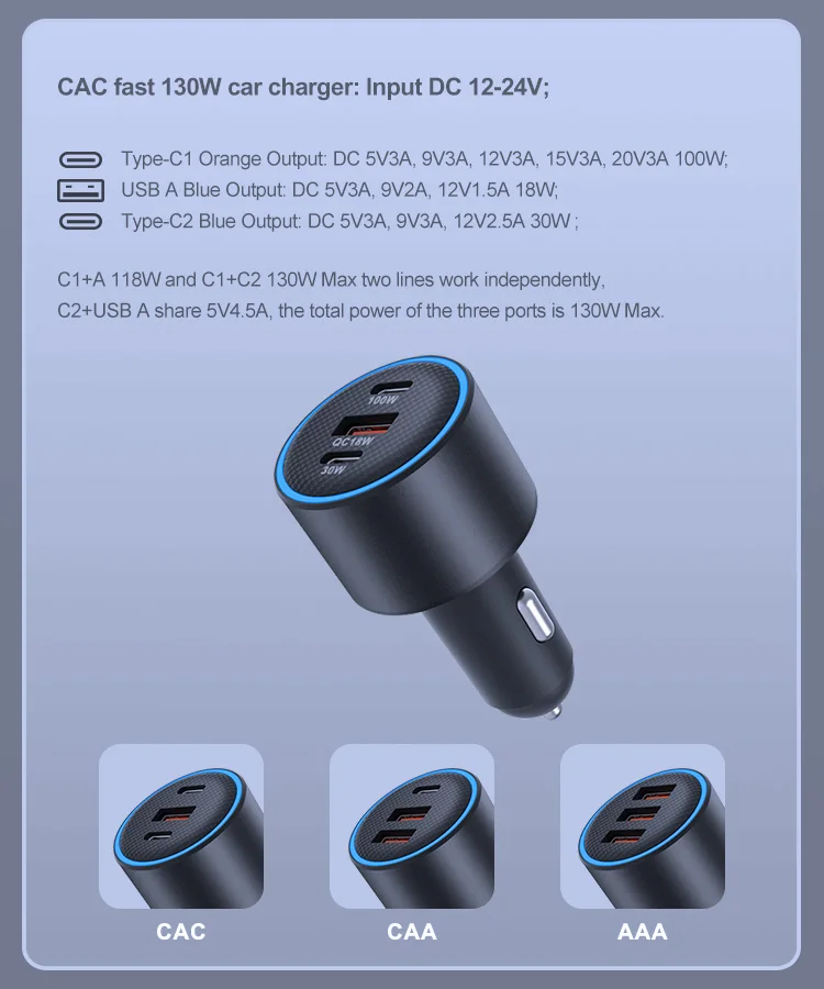 130W Dual-Port Car Phone Charger Fast Charging - Image 5