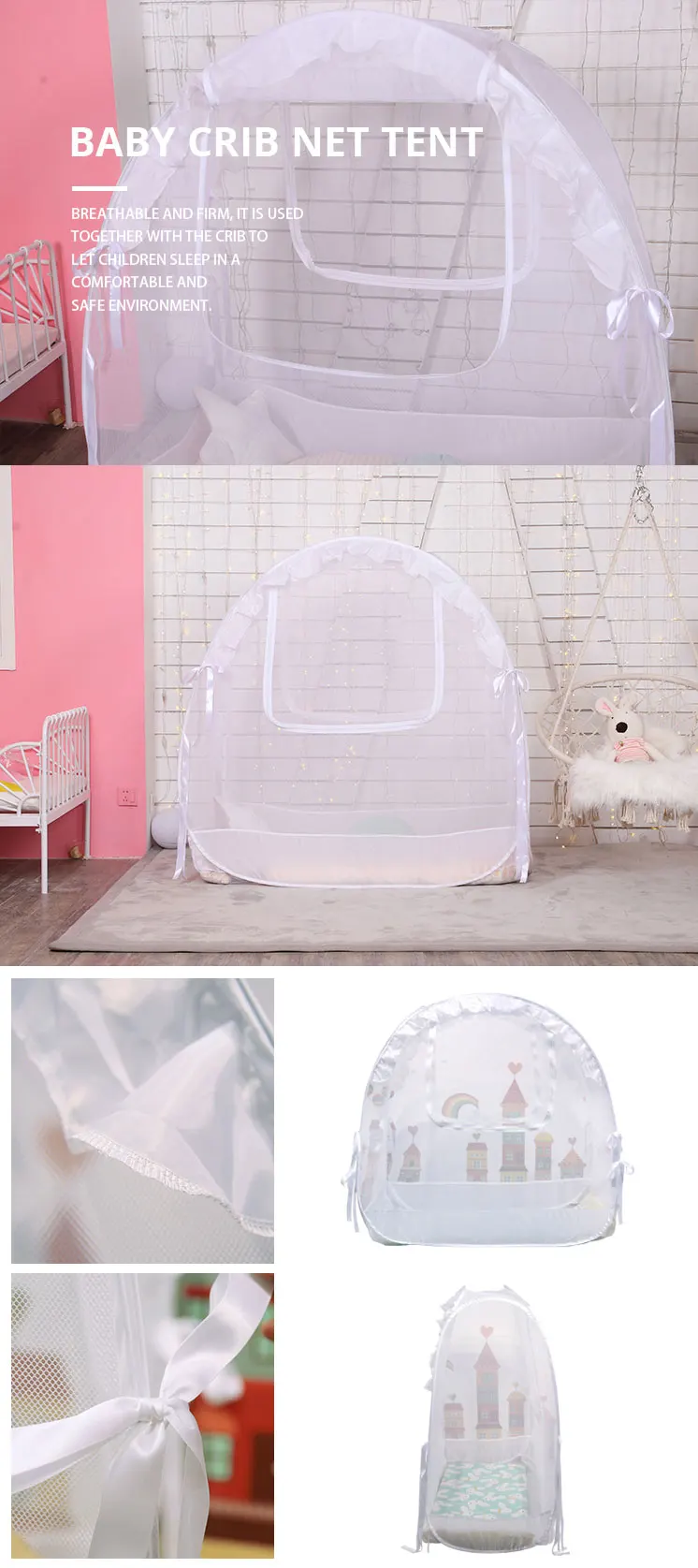 Prevent Baby Climbing Out Safety Portable Baby Net Crib Canopy Cover