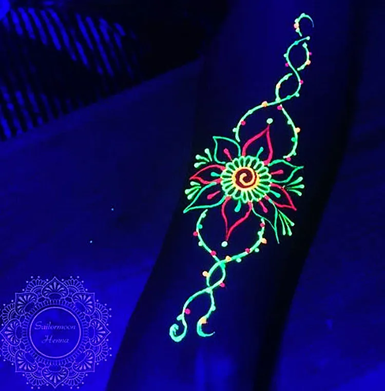 CAYUDEN Leuchtende Temporäre Tattoos – 12 Blätter Mit Neon- & UV-Effekt, Wasserfest, Für Partys & Festivals