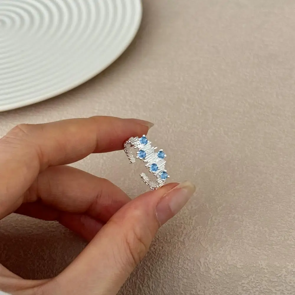 KAKODIY New Arrival Open Adjustable Engagement 925 Sterling Silver Wedding Blue Zircon Ring for Women detail 2