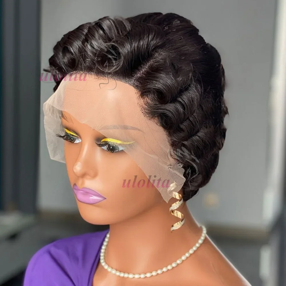 Burgundy 99J Red Color Lace Front Short Bob Wig Human Hair Pre Cut Loose Bouncy Wave Pixie Cut Frontal Wigs Preplucked_voghion.com