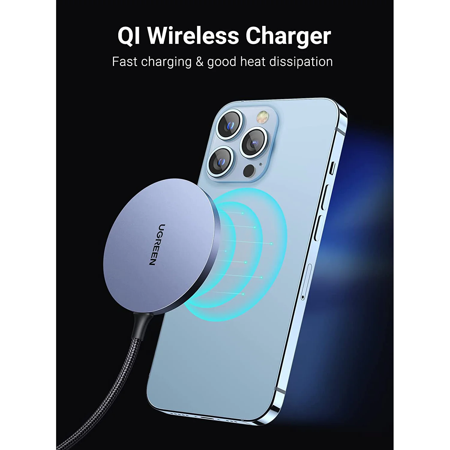 UGREEN Magnetic Wireless Charger Portable Wireless Charging Pad with 5FT  Cable