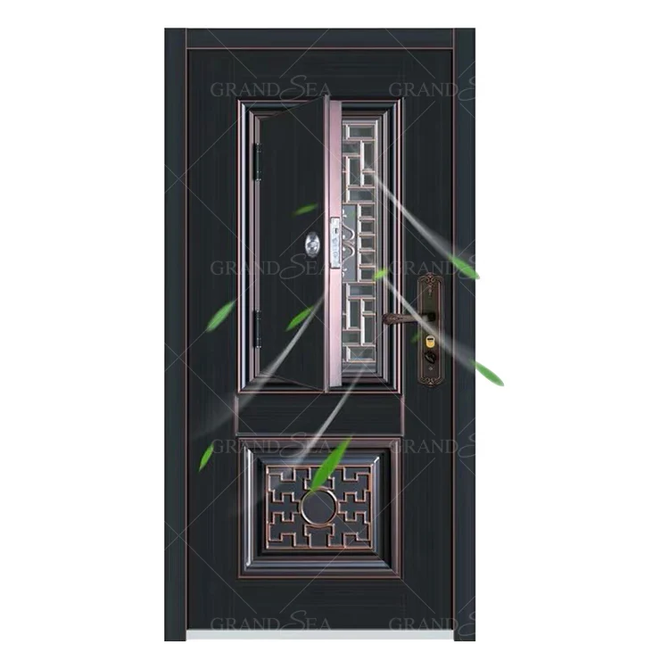 Modern Ventilation Window Design Red Copper Color Anti Theft Security Steel Door for Villa Front Entrance Main Door