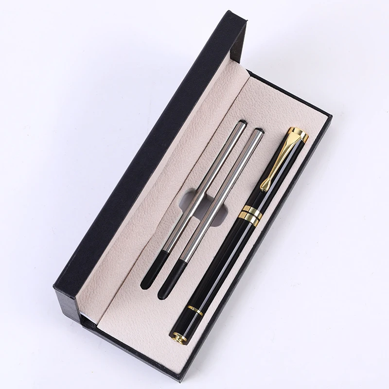 High Quality Metal Roller Pen Set Roller Tip Black and Gold Boss Signature Pens with Extra Ink Refills