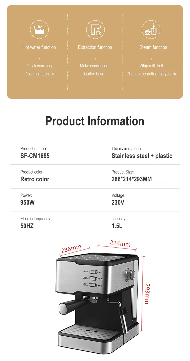 Easy Operated OEM Maquina De Capuchino Coffee Machine Manual