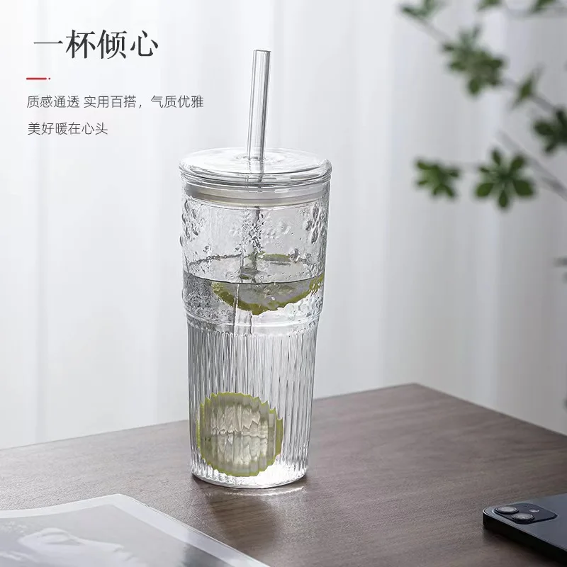 Solhui Creative glass tumbler with lid and straw large volume tall cold  drinking cups