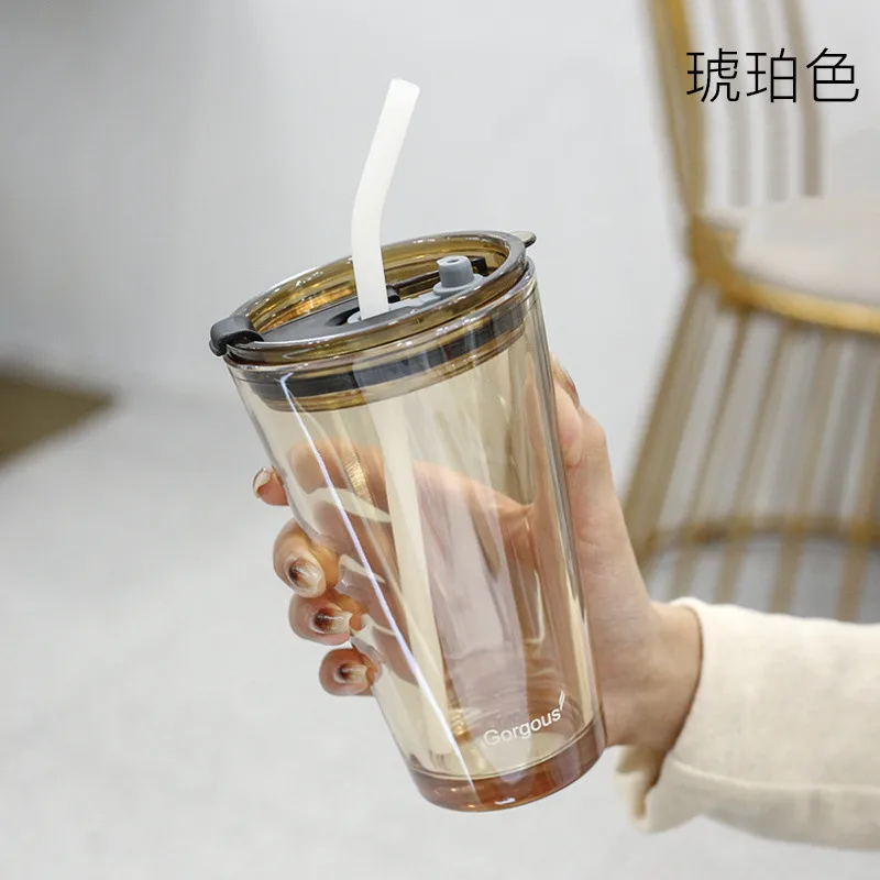 Feiyou Custom 450ml Northern Lights Glass Water Cup with Lid and Straw  Reusable Travel Coffee Glass Mug Cup