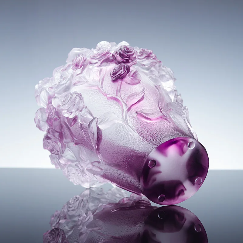 Small Bridge, designuri creative handmade, vas de lux din sticlă de cristal, cu flori reliefate de trandafir și camelia, veselă din liuli