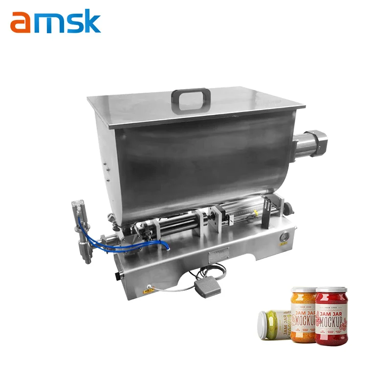 U-shaped Large Hopper Pneumatic Semi-automatic Peanut Butter Olive Oil Jam Honey Hopper Filling Machine with Stirring Function