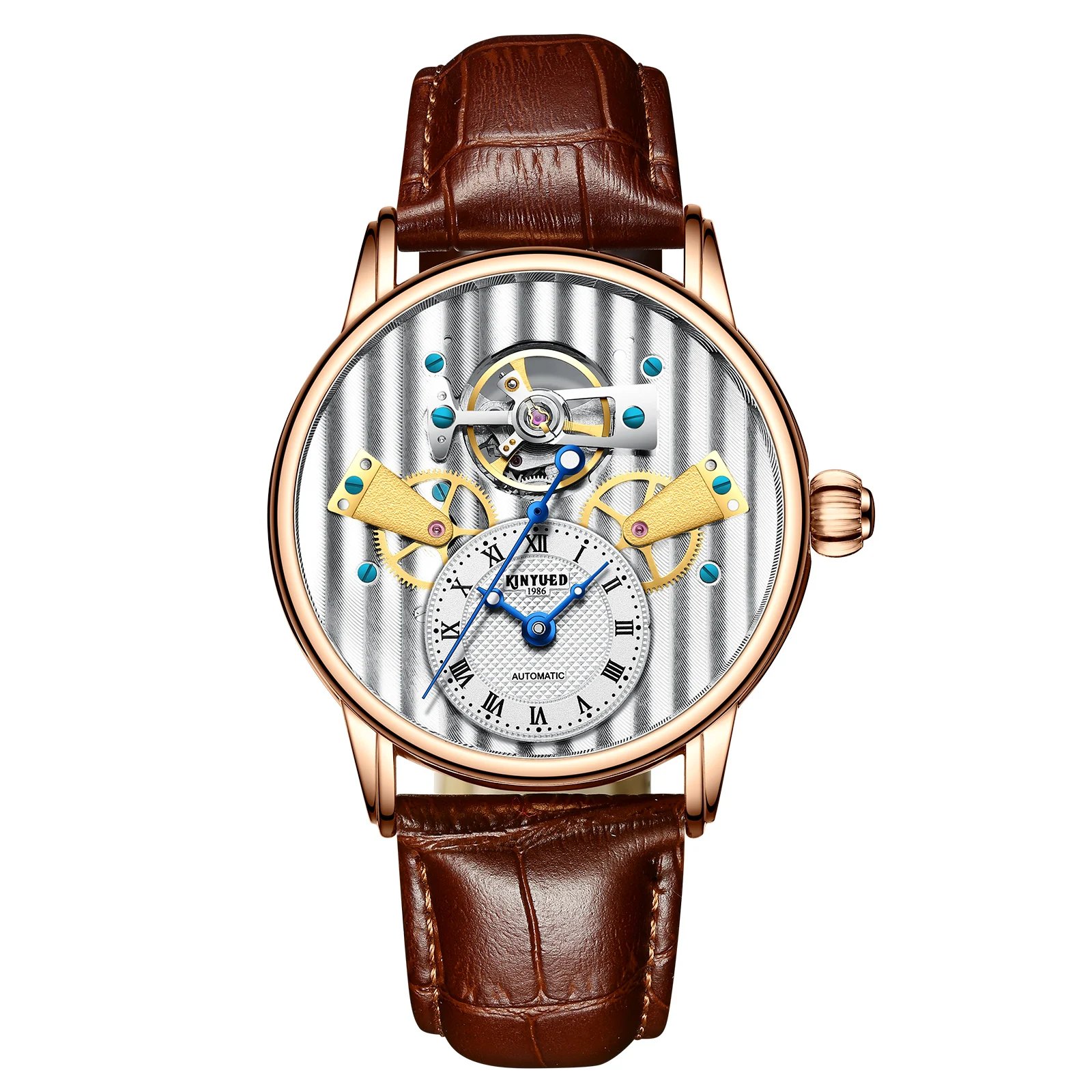 Kinyued Fabriek Merk Mechanisch Horloge Fabrikant Aangepaste Custom Logo  Modieuze Mannen Lederen Mechanisch Horloge - Buy Hoge-kwaliteit Mode  High-end Lage Prijs Sport Waterdichte Lederen Band Mechanische Beweging  Heren Horloge Lederen Horloge 