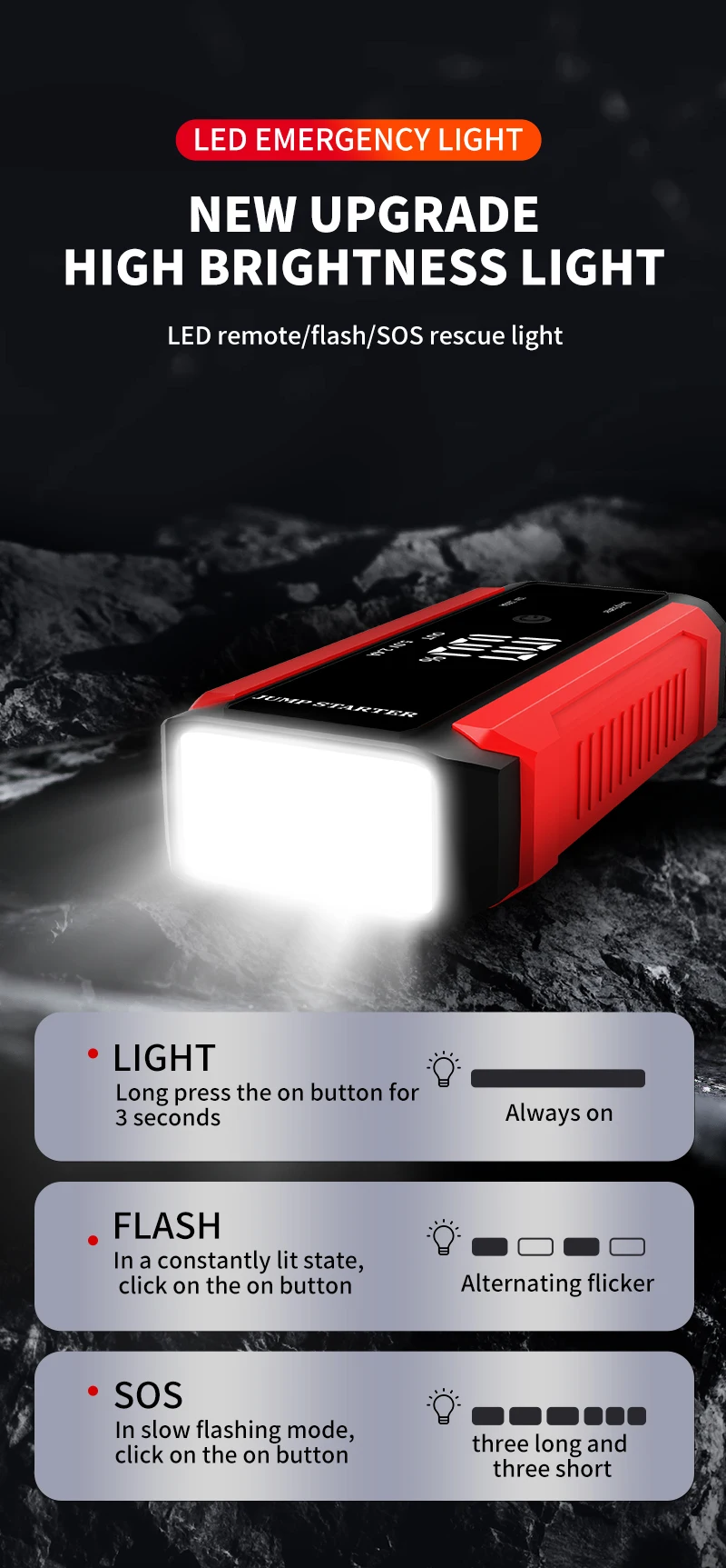 Factory Price Large LED Screen 12V 20000mAh Portable Car Jump Start Multifunction Jump Starter Power Bank