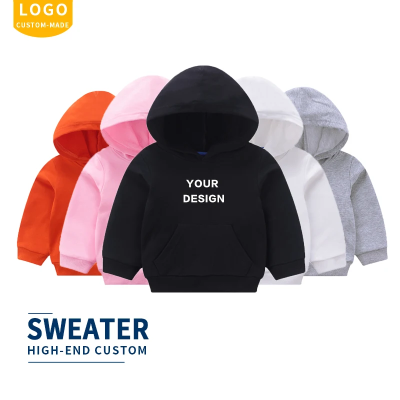 High quality spring fall children plain boys hoodies 100% cotton for kids baby hoodie t logo customization