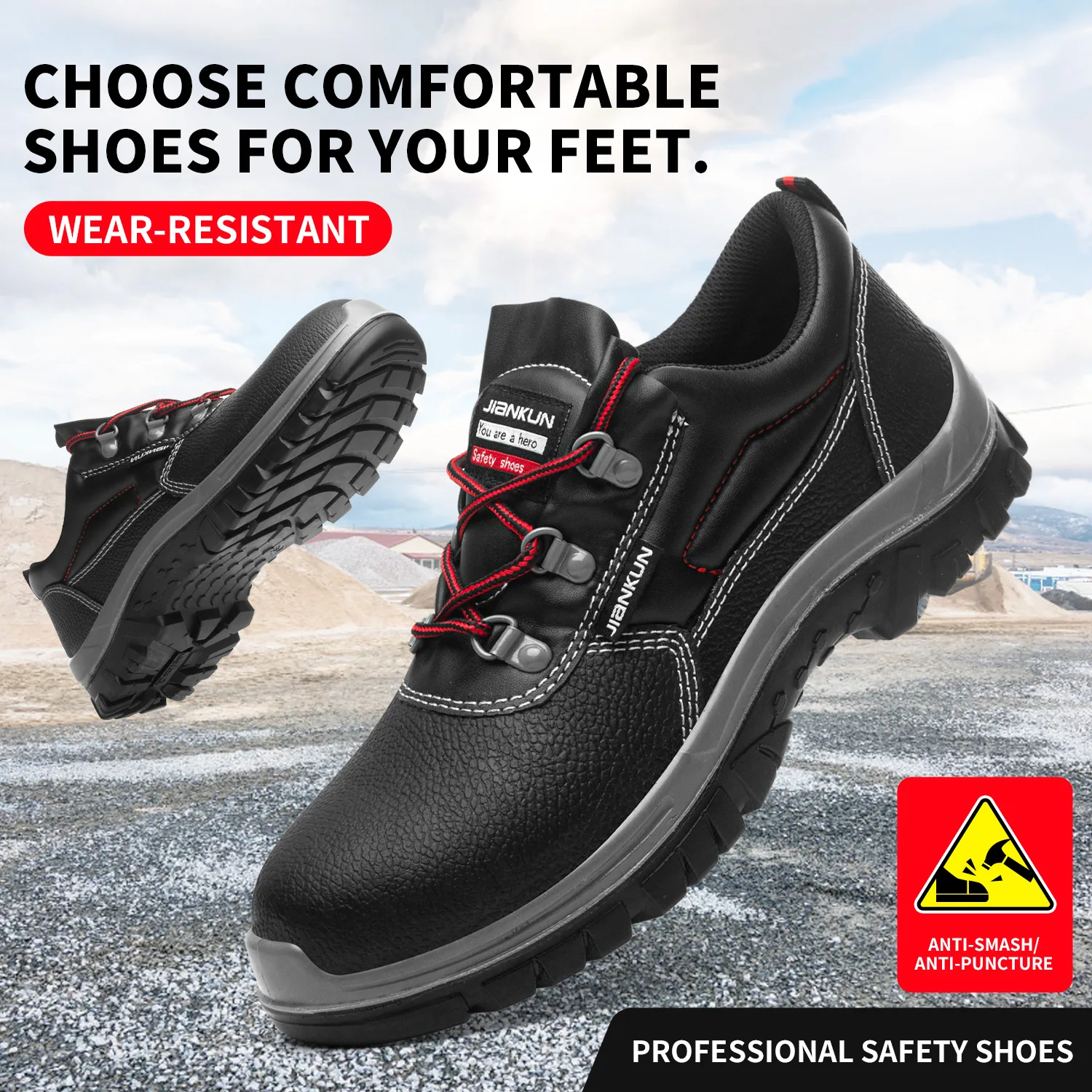 Jiankun Industrial Safety Shoes For Men Steel Toe Leather Shoes