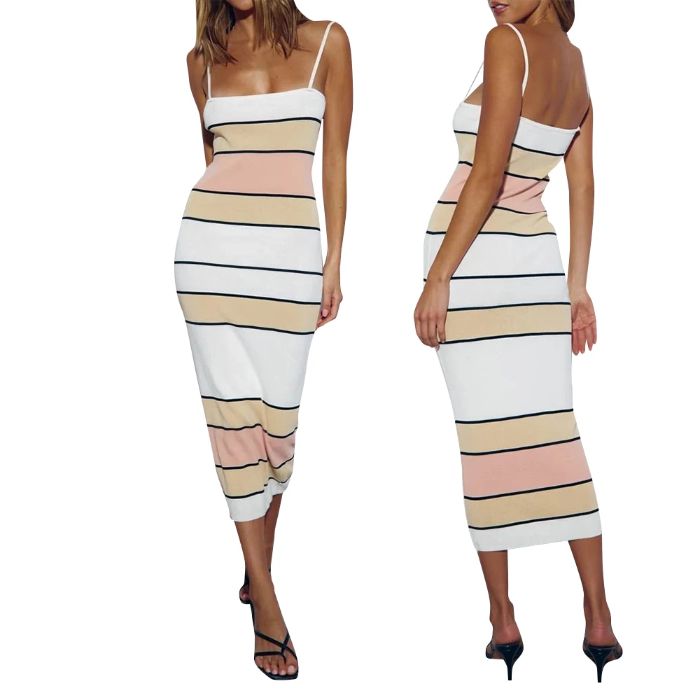 Summer Sexy Halter Dress Sling Contrast 