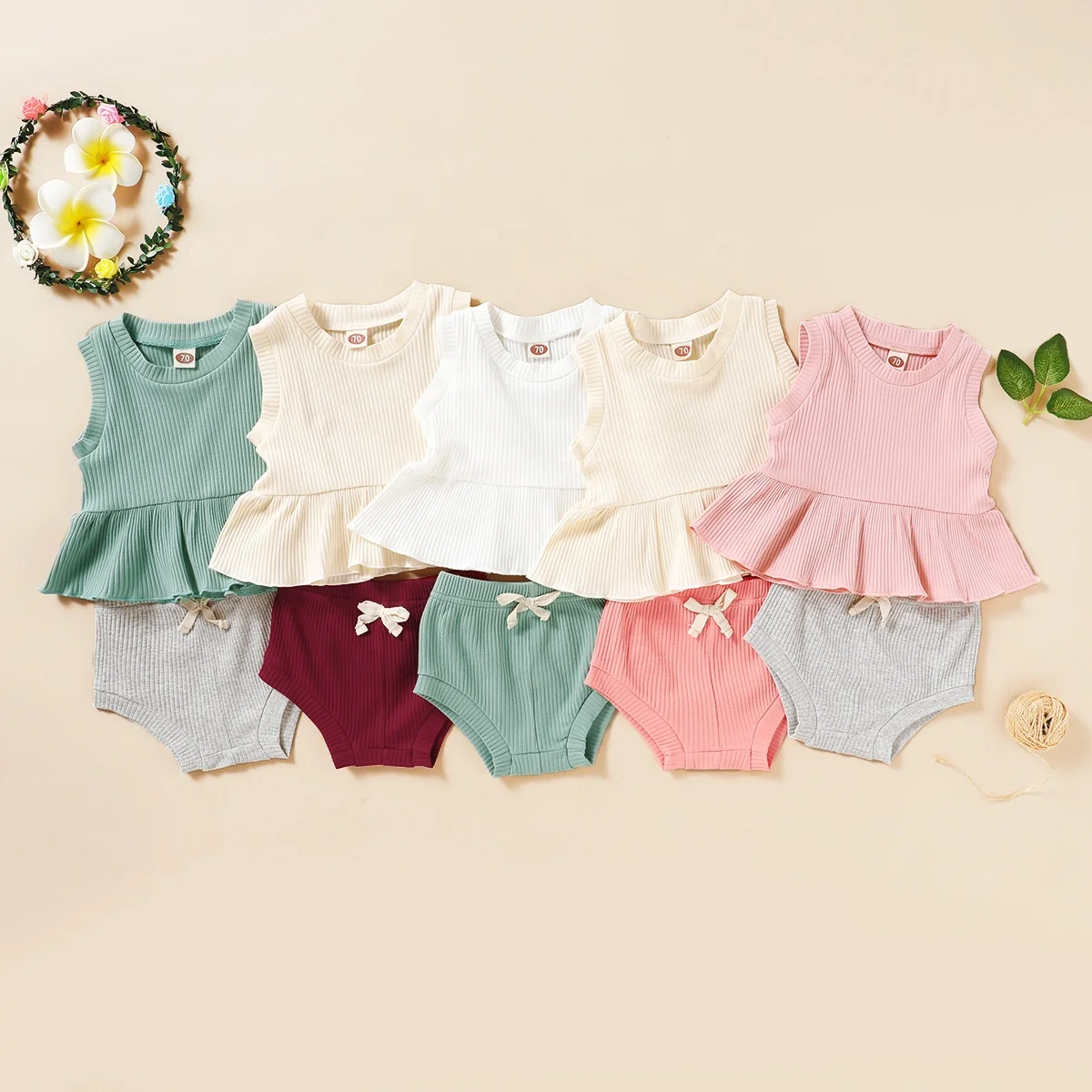 Комплект из футболки без рукавов для маленьких девочек; Однотонная футболка + короткие штаны; Комплект из 2 предметов