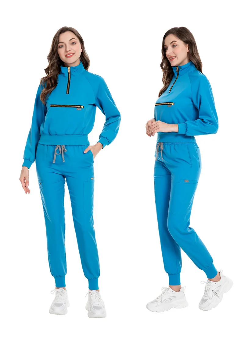 Fashion Nursing Uniform Sets for Hospital Nurse Uniforms Stand Collar Long Sleeve Scrubs Sets Elastic Fabric Autumn Style