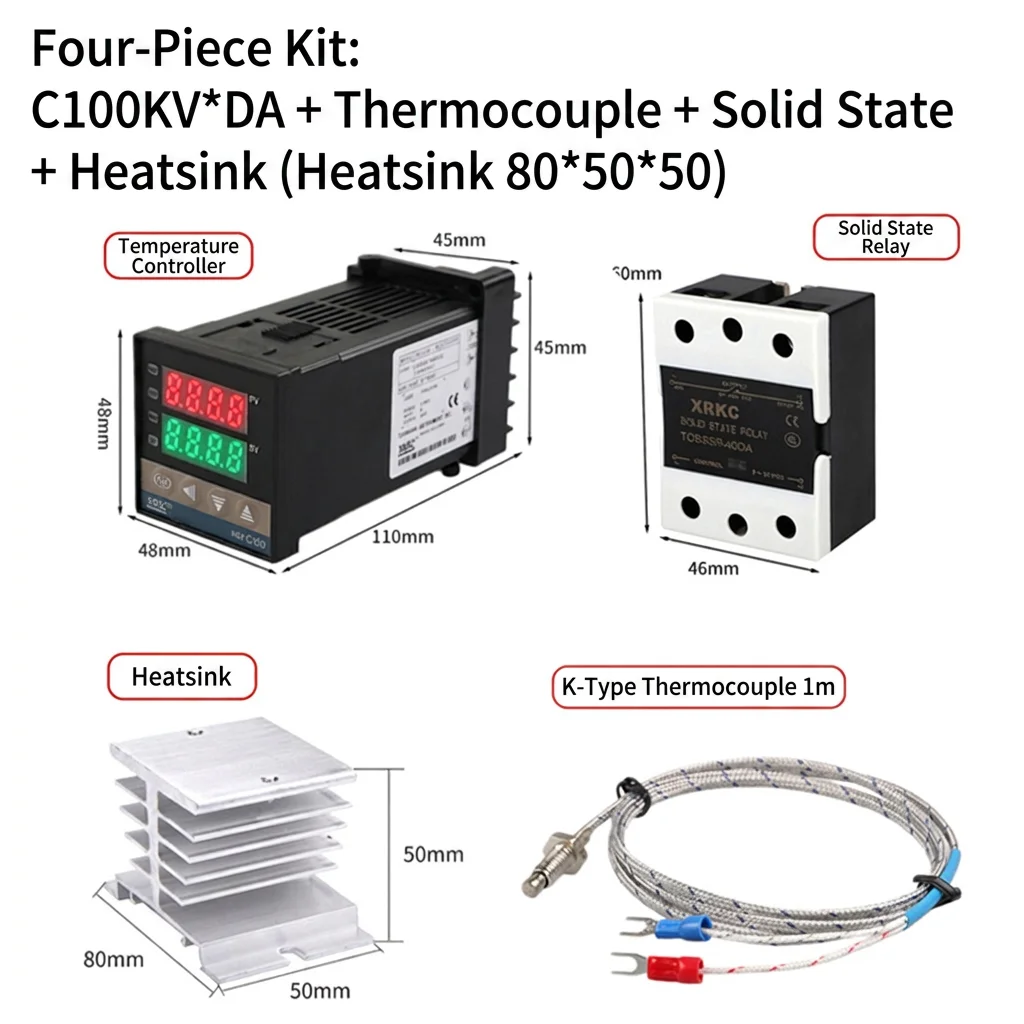 ODM Thermostat XRKC REX-C100 PID Temperature Controller+K-Thermocouple+Solid State Relay-40DA+radiator for Packaging Machine