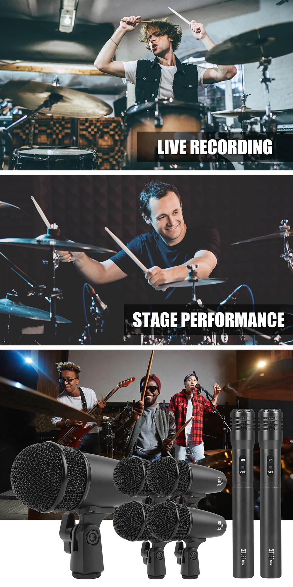 New Mi7 7piece Wired Dynamic Drum Mic Kit Kick Bass,Tom Snare Cymbals