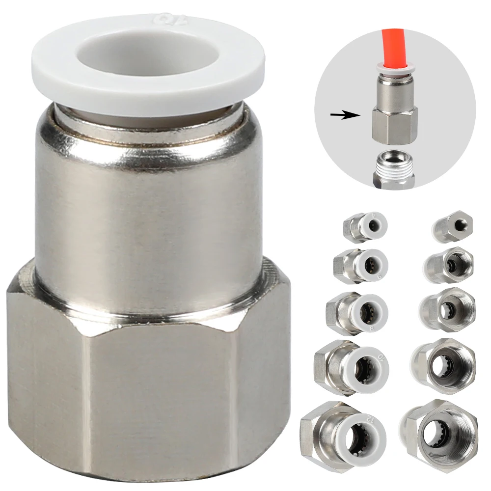 PCF 4 10 4mm 6mm 8mm 10mm to 1/8 1/4 3/8 1/2 BSP R Female Thread Brass Push in Fit Pneumatic Fitting for Air Hose Tube Connector