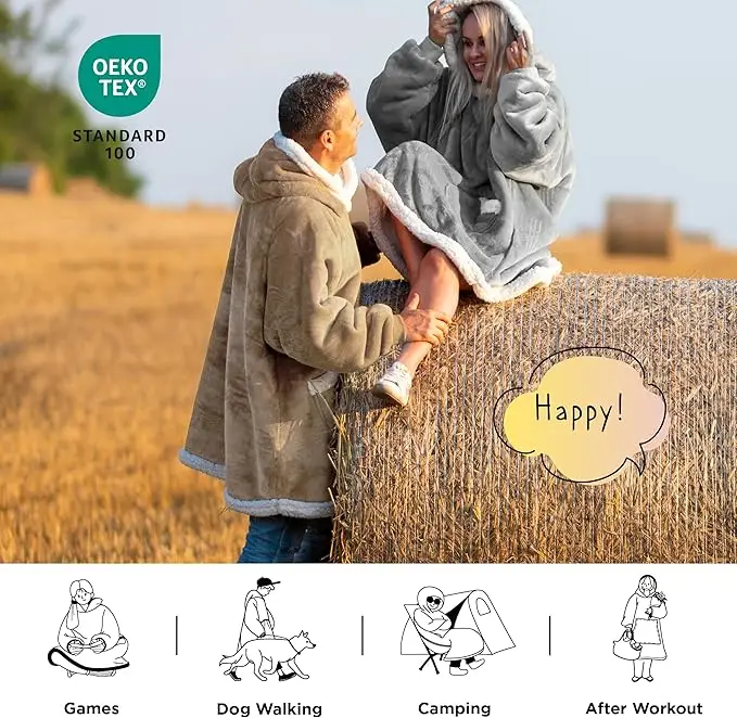 Quilted Plaid Pattern Hoodie Character-Designed Wearable Blanket Perfect Birthday Gift for Adults Kids Women Moms Mother's Day