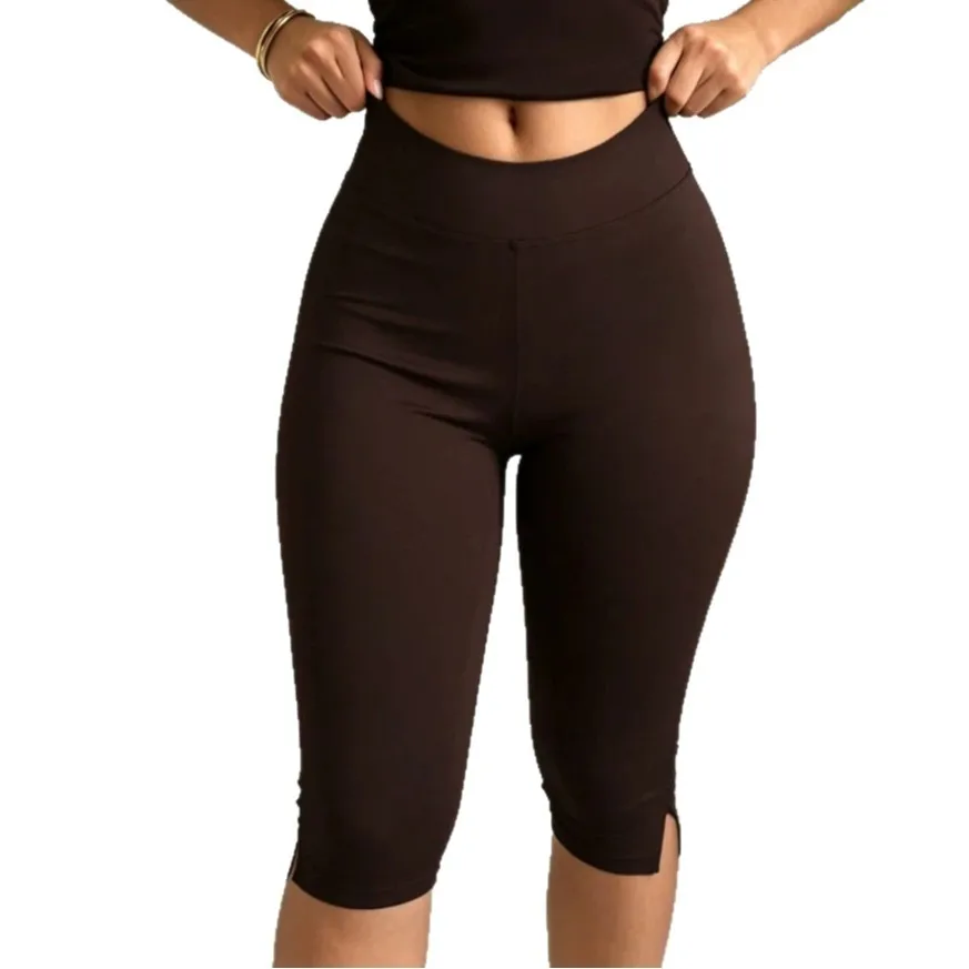 High Waist Polyester Spandex Skinny Fit Mid-Length Five-Quarter-Length Trendy Shorts thumbnail