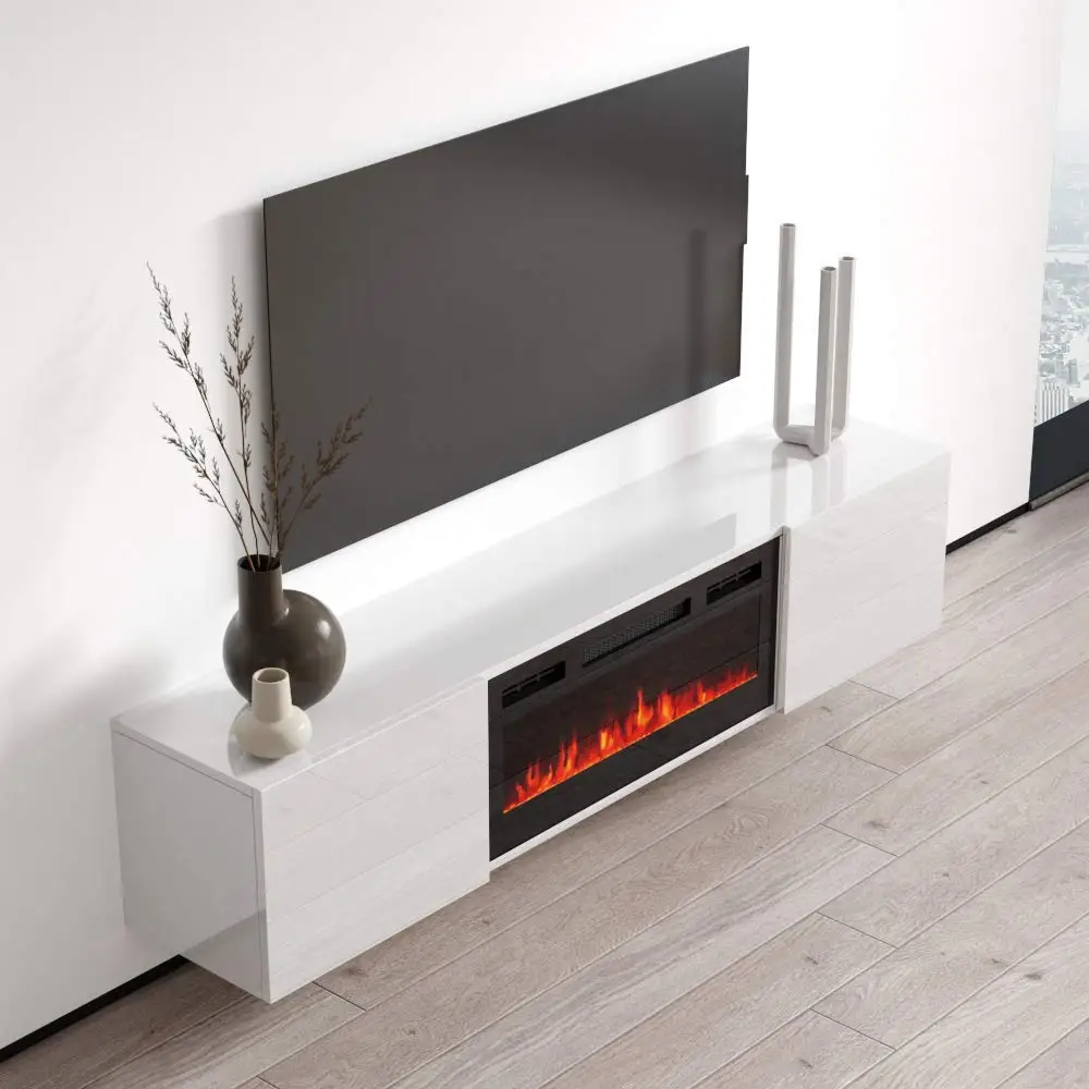 Floating Fireplace Tv Stand Modern High Gloss 72" Entertainment Center Wall Mounted Electric