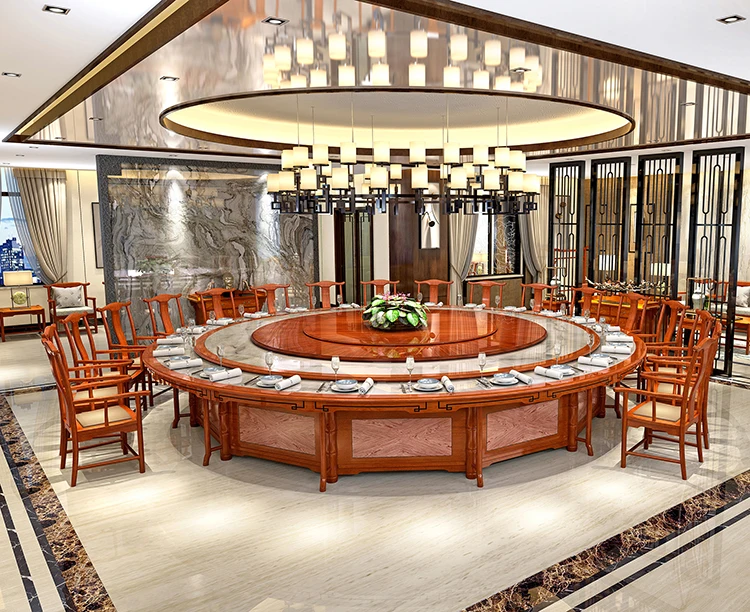 High End Round Wooden Automatic Revolving Dining Table Set Electric