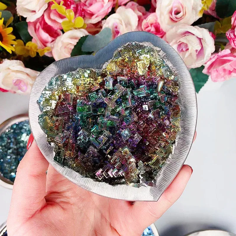 New Arrival Round Shape Rainbow Bismuth Ore Crystal Metal Ore Chakra Bismuth Crystal Heart Bowls for Decoration