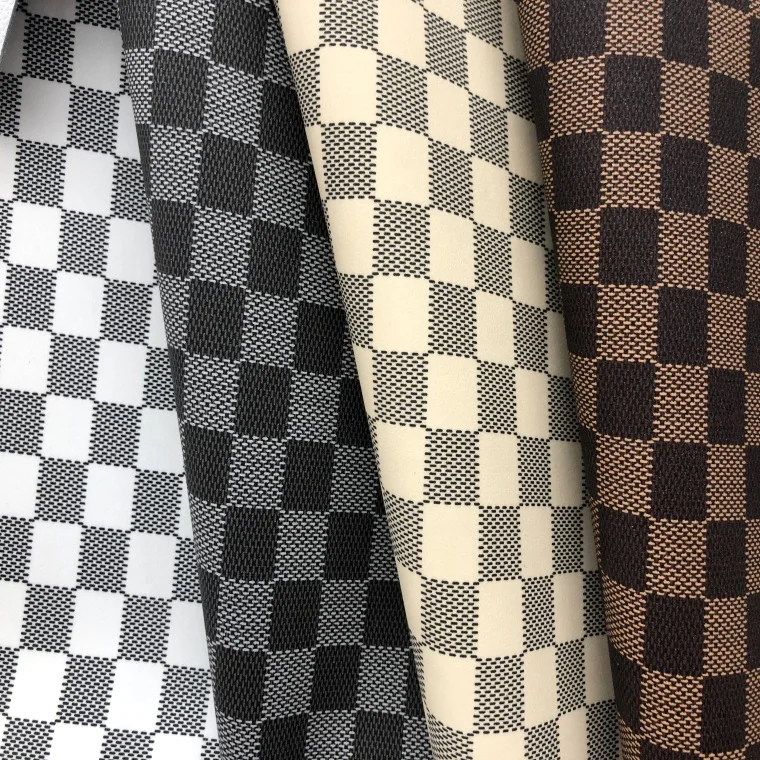 Popular Texture Square Grid Decorative Plaid Pattern PU Woven Leather for Floor Doormat Door Mat Phone Case Bag Fabric