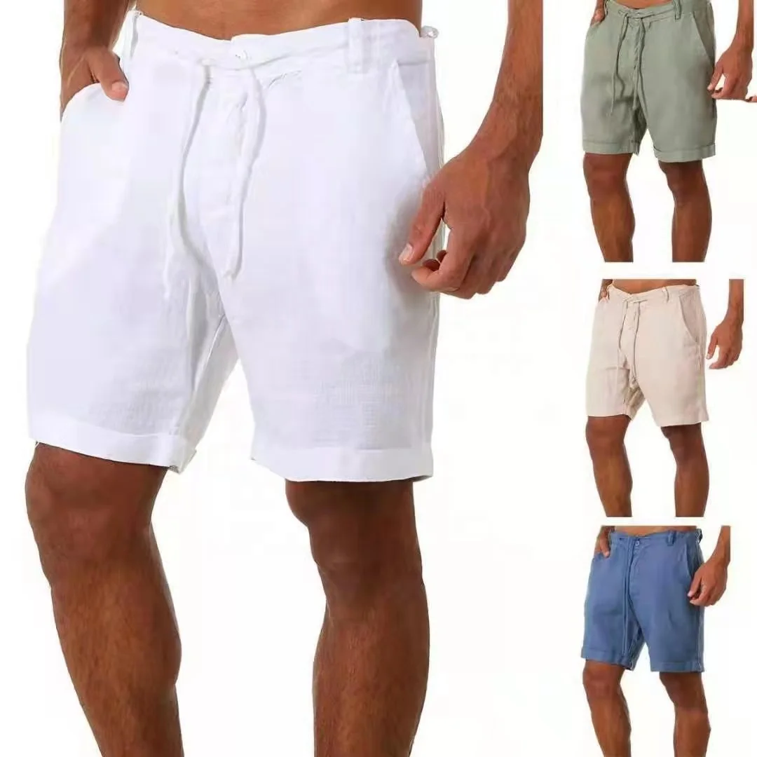 JL-92804 Wholesale Natural Health Hemp Solid Color Booty Shorts Plain Breathable Shorts Men’s Linen Shorts for Men
